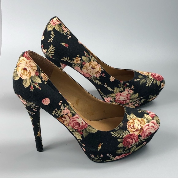 Qupid Women’s Floral Stiletto Platform Pump Heels Size 10 - Picture 3 of 15
